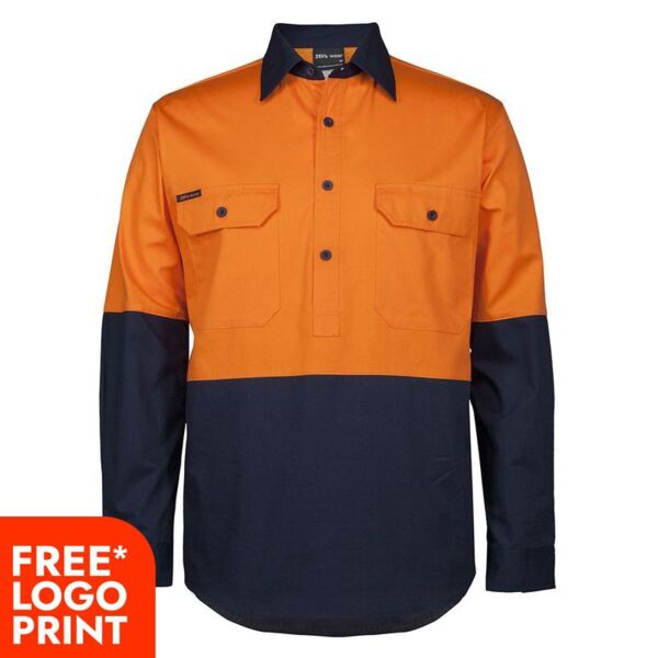 Mens Hi Vis Close Front Long Sleeve 150G Work Shirt Thumbnail
