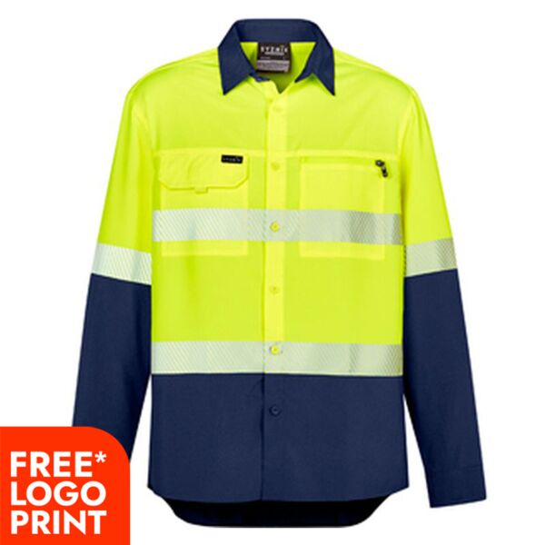 Mens Hi Vis Outdoor Segmented Tape Long Sleeve Shirt Thumbnail